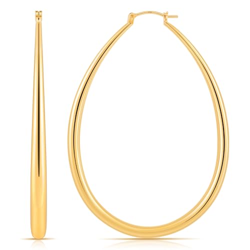 Gacimy Gold Plated Chunky Hoop Earrings for Women, 70MM Oval Big Hoops