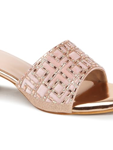 Image of Carlton London Women Stylish Fashion Embellished Ethnic Sandals for Outdoor, Party, Wedding and Holidays with Block Heels