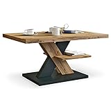 Viosimc Moderner Wohnzimmertisch, Couchtisch Eiche Wotan & Schwarz, Wohnzimmer Sofatisch Kaffeetisch, Modern Matt Sofa Tisch mit Großer Ablage, Mittel- oder Beistelltisch für Tee und Kaffee