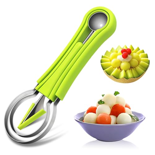 Suuker Melon Baller Scoop Set,4 In 1 fruit cutters shapes, watermelon scooper fruit scooper and baller, fruit carving tools(Green)