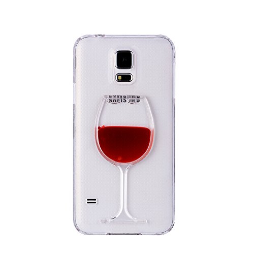 Turpro Hard Plastic Transparent Crystal Clear Creative Funny 3D Liquid Red Wine Glass Case Cover for Samsung Galaxy S5 (Red Wine)