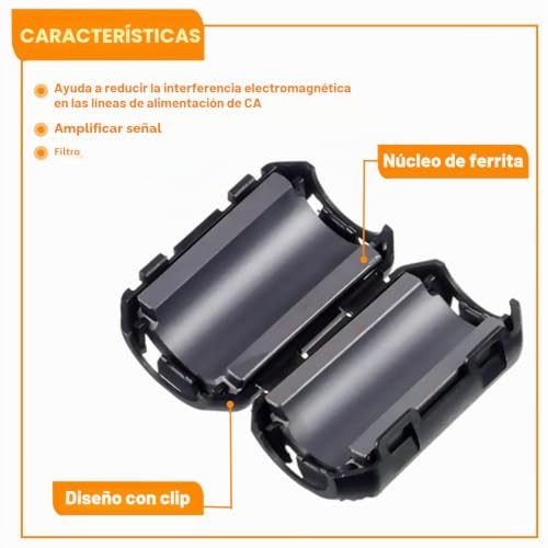 Supresor de ruido de anillo de ferrita negro con clip para cables de 3mm a 13mm 4