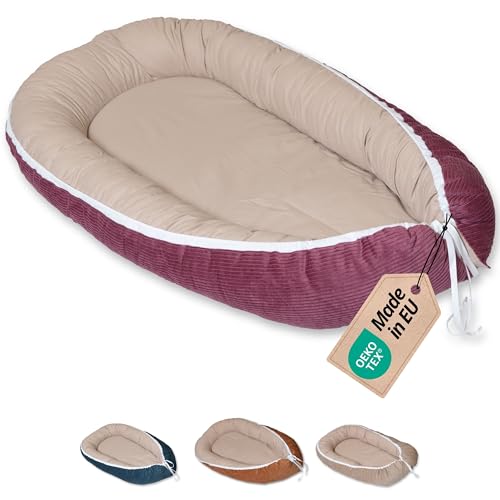 Nido para bebé de ULLENBOOM Pana Rojo Baya nido de 55 x 95 cm de algodón; apto como cuna de viaje y para el colecho
