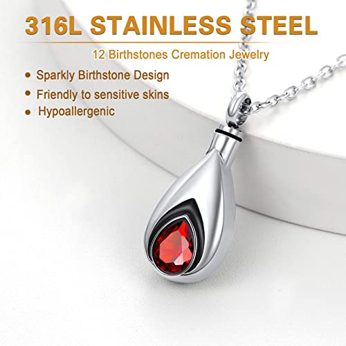 Urn Necklace With Birthstone Or Ashes Stainless Steel Keepsake Urns Pendant Garnet Cz Teardrop Pendant Fashion Cremation Jewelry Gift #TOP2