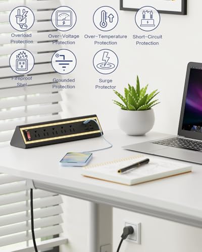Bornier d'ordinateur multiprise de bureau avec charge rapide 40W et 5 sorties AC - 5
