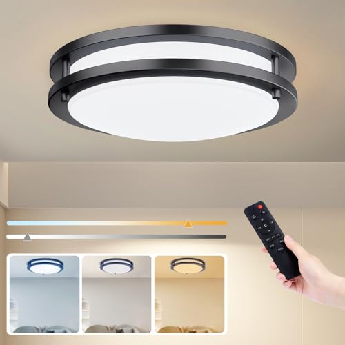 Kalium LED Ceiling Light with Remote 13 Inch Flush Mount Ceiling Light Fixture, 24W 3000K-6000K Adjustable Color Temperature, Dimmable Lighting Fixtures for Kitchen Bedroom Hardwired Installation by Kalium - Used condition - US$32.88