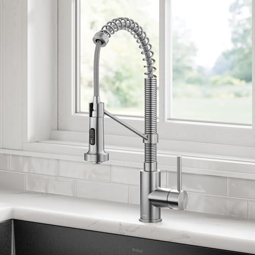 Image of KRAUS Bolden Commercial Style 2-Function Single Handle Pull Down Kitchen Faucet in Spot-Free Stainless Steel, KPF-1610SFS