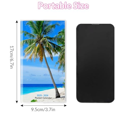ADUN Stationery Pocket Calendar 2025-2026 Planner, Daily Weekly Monthly Planner Jan 2025 to Dec 2026 (3.7\" x 6.7\") Page Size, Daily Planner 2025 for Purse - Coconut Tree