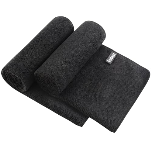KinHwa Microfibre Soft Hand Towels for Bathroom Abosorbent Small Guest Towels Thick Face Towels 30cm x 50cm Fast Drying Washcloth for Bath, Spa, Gym 2pack Black
