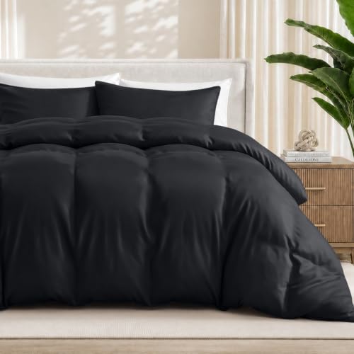 Bare Home 100% Rayon Made from Bamboo Duvet Cover Set (Full, Black)