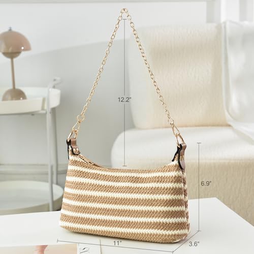 Image of CROJUYI Straw Shoulder Bag for Women Soft Small Woven Shoulder Purse Handbag,Beach Tote Straw Bag for Summer