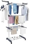 Séchoir à vêtements, séchoir à vêtements pliable à 4 niveaux, grands supports à vêtements en acier inoxydable avec 4 roulettes