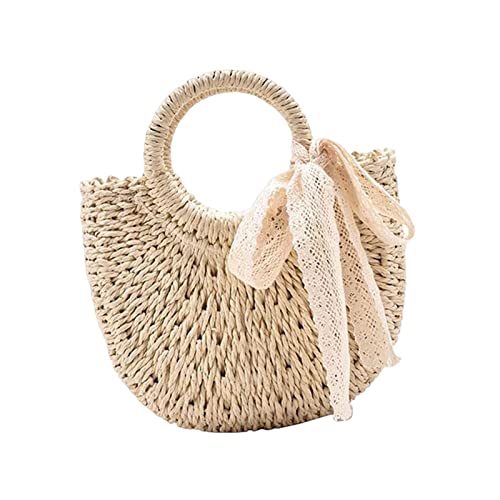 Sac en paille tressée artisanal avec ornements en dentelle raffinée