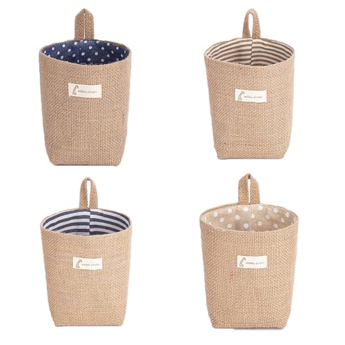 Suspendus Muraux Rangement,4 Panier Rangement Tissu,Panier de Rangements Pliable,pour Ranger Cosmétiques,Clés,Jouets et Petits Objets dans Salle de Bain,Cuisine,Chambre