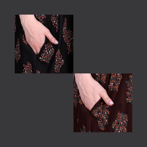 Image of Women's Alpine Botanical Leaves Print Maxi Nightgown with Pocket