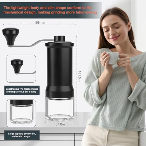 Samamoca Manuelle Kaffeemühle mit Kaffeelöffel, 30-stufig einstellbar, Hochpräzises Keramik-Kegelmahlwerk, Tragbar für Espresso, Pour Over, French Press, Moka-Kännchen, Cold Brew, Camping und Zuhause