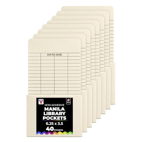 Hygloss Products Manila Library Pockets – Non-Adhesive Pocket Envelopes Made in the USA – High-Back with Date, 6.25 x 3.5 Inches, 40 Pack
