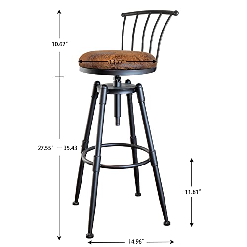 Msmv Bar Chair(Set Of 2) Vintage Industrial Bar Stool-Farmhouse Swivel Bar Stool-Swivel Kitchen Island Dining Chair-Kitchen Counter Height Adjustable Pipe Stool-Cast Steel Stool #TOP2