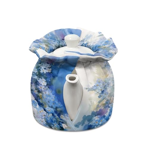 Image of Xoenoiee Cat Cherry Blossom Blue Pattern Tea Cozy Tea Pot Cover Insulation Tea Cosy Teapot Dust Cover Teapot Warmer for Home Kitchen Teapot Covers