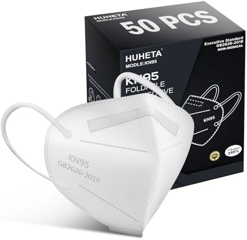 HUHETA 50 Packs KN95 Face Mask,5-Ply Breathable & Comfortable Filter Safety Mask (White)