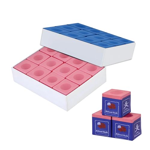 AKLOT Professional Pool Cue Chalk 24 Cubs Billiard Chalk with Storage Box Fine Powder Pool Chalk Cubes 2 Colors Billiard Cue Chalk Suitable for Each Cue Tip Size (Red and Blue)