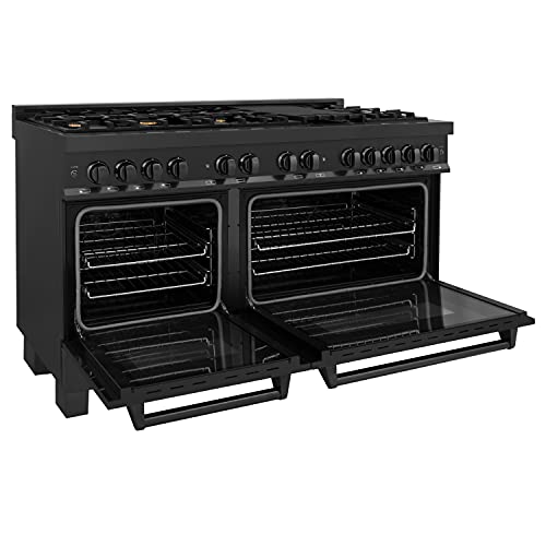 Zline 60" 7.4 Cu. Ft. Dual Fuel Range With Gas Stove And Electric Oven In Black Stainless Steel With Brass Burners (Rab-60) #TOP2