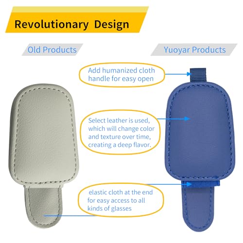 Image of Yuoyar 2 Packs Sunglasses Holders for Car Visor - Magnetic Leather Sunglasses Holder and Ticket Card Clip - Car Visor Accessories (Blue)