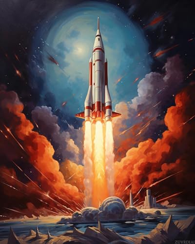 ZUVRDIAI Paint by Numbers, Space Rocket Adventure, 16x20 Inch Drawing with Brushes Home Decor Festival Gifts (Without Frame)