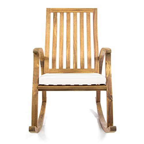 Gdfstudio Caleb Outdoor Acacia Wood Rocking Chair With Water Resistant Cushion (Natural Stained/Cream) #TOP7