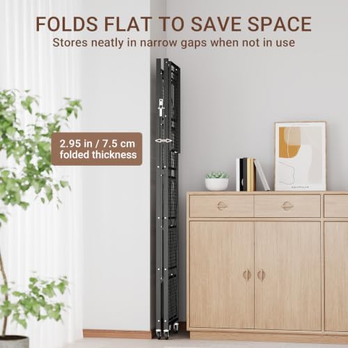 Image of black leopard 6-Tier Foldable Metal Storage Shelf with Wheels, Black
