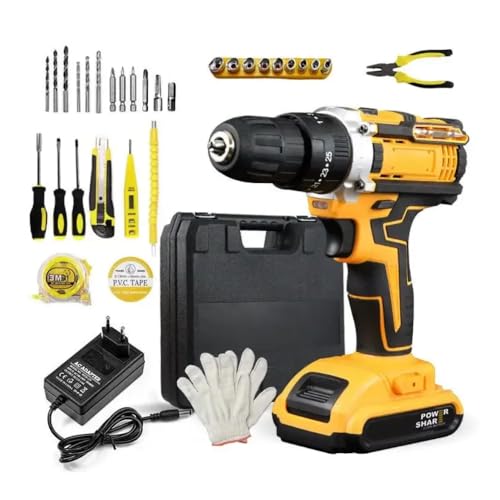 Se t de Taladro Percutor Inalámbrico, 2 baterias 21V, Kit de Herramientas con Maletín, Batería, Cargador, Brocas y Accesorios, Don Feliz.