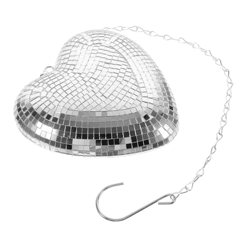 Heart Shaped Reflective Disco Ball Hanging Pendant Silver