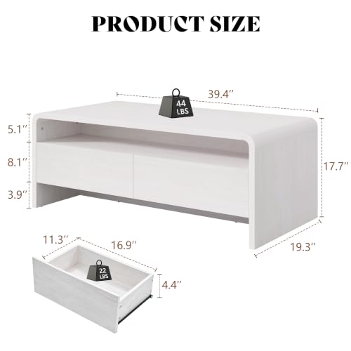 Image of AMERLIFE 39.4 inch Wood Coffee Table with Storage & Rounded Edges