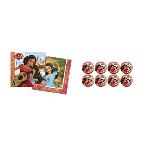 ALMACENESADAN 4744, pack fiesta Disney Elena de Avalor; compuesto por 8 platos de cartón 23cm y 20 servilletas de papel de 33x33 cm, ideal para fiestas y cumpleaños.