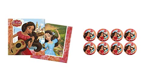 ALMACENESADAN 4744, pack de festa Disney Elena de Avalor; composto por 8 pratos de cartão de 23 cm e 20 guardanapos de papel de 33 x 33 cm, ideal para festas e aniversários.