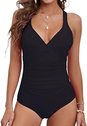 YNIQUE Women's One Piece Bathing Suits Tummy Control Swimsuits V Neck Ruched Slimming Swimwear