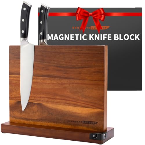 BROOKLYN CUTLERY Magnetic Knife Block, Acacia Wood Magnetic Knife Holder