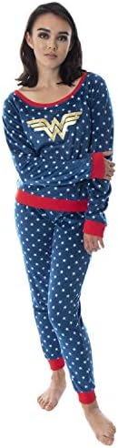 DC Comics Wonder Woman Juniors' Fleece Joggers Long Sleeve Shirt And Pants Pajama Set (Medium)