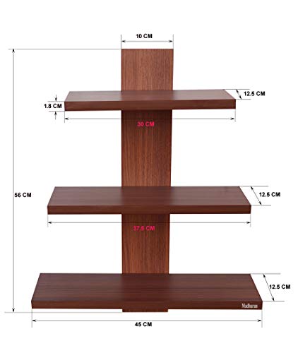 Image of Madhuran Engineered Wood Wall Mounted Home Decor Shelf Racks Tier 3 (Matte, C Walnut) / Kitchen Shelves Storage Living