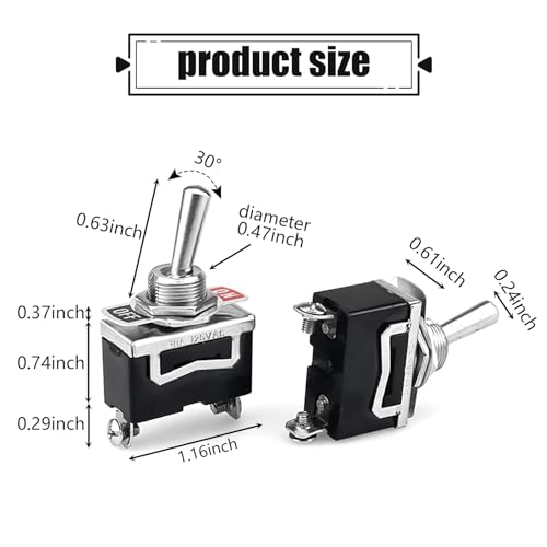 ZKFAR 5 PCS Car Momentary Toggle Switches, 20A Rocker Toggles with Waterproof Boot Cap, 2 Pin 2 Gears Switches Kit, Universal for Most Cars, Trucks and Vans (Black #2) - Thumbnail 2