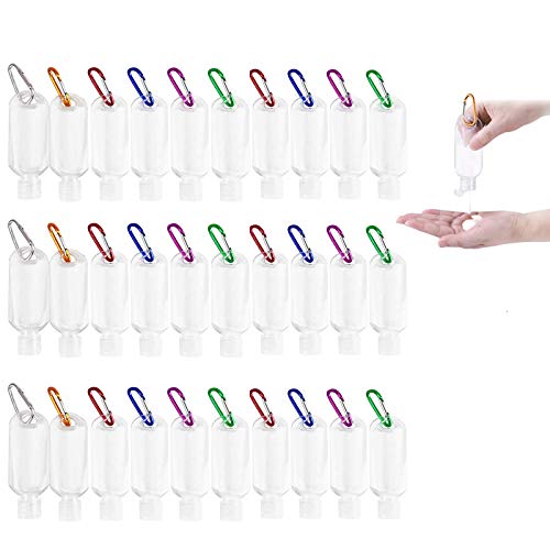 Bainuojia Botellas de Viaje 50ml, Recargables Vacías Botes de Plástico Viaje, Abatible Contenedores de Viaje Vacías con Llavero y Embudos, 30 pcs