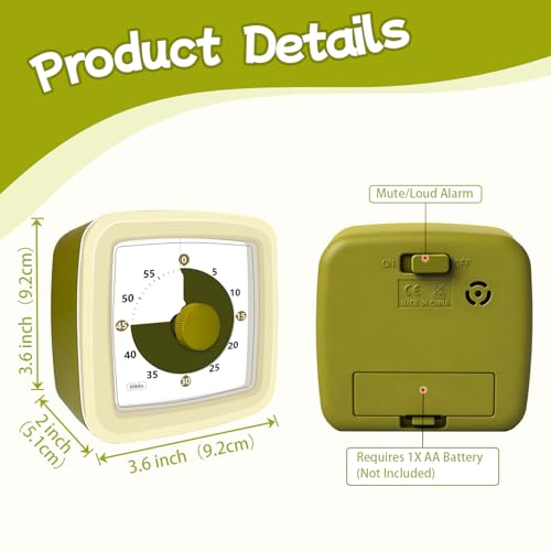 60 Minute Visual Timer for Kids – Silent Kitchen Timer with Shrinking Large Numbers Battery Operated, Countdown Clock Timers for Classroom Must Haves Homeschool Bathroom Gift, White Olive - Image 3