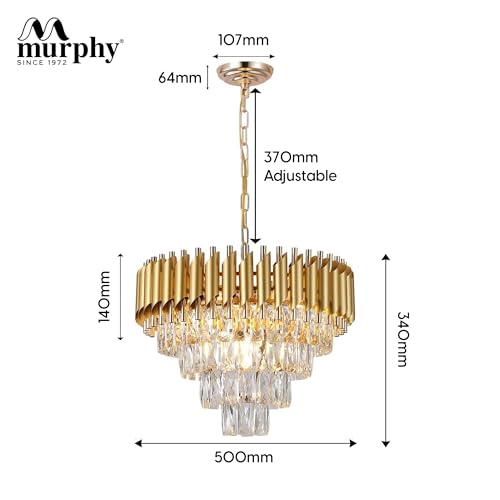 Image of Murphy Radiance 500mm Golden Crystal Pendant Light | Modern Round Ceiling Chandelier for Living Room, Bedroom & Hall (Antique Gold, 3-in-1 LED Plate - Warm White, Natural White, Cool White, Pack of 1)
