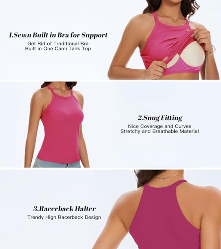Image of Womens Racerback Ribbed Tank Top Camisole with Built in Bra Sport Yoga Top