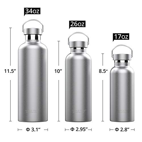 Triple Tree 17Oz Vacuum Insulated Stainless Steel Water Bottle, Double Wall Wide Mouth Lids Keeps Beverage Hot Or Cold Sweat Proof #TOP1