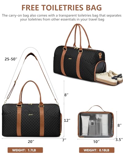 Image of Women Weekender Travel Duffle Bag: Travel Duffel Overnight Bags with Shoe Compartment Large Carry on Tote with Toiletry Bag Weekend Traveling Yoga Gym Hospital Bag for Women with Wet Pocket