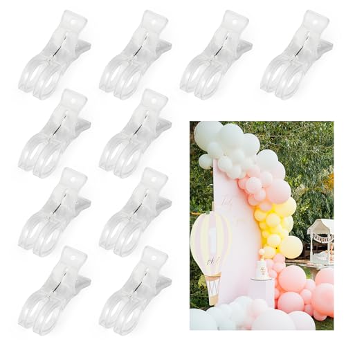 Funria 10 Pack Large Clips for Balloon Arch Transparent Plastic 3.62 Inch Heavy Duty Balloon Arch Clips for Birthday Decoration Crafts Backdrop Beach Towel Clear Spring Clamps