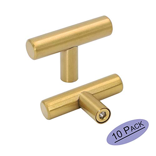 Goldenwarm 10pack Brushed Brass Drawer Knobs Modern Kitchen Door Knob Cabinet T Bar Handle Pull Knob Brushed Brass Overall Length 50mm 2in Goldenwarm 10pack Brushed Brass Drawer Knobs Modern Kitchen Door Knob Cabinet T Bar Handle Pull Knob Brushed Brass Overall Length 50mm 2in
