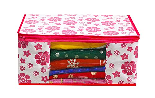 Image of IMMERSE Set of 6 Foldable Saree Covers | Clothes Storage Bag | Wardrobe Organizer with Transparent Window and Zip for Lehenga, Suit, Dress, and Accessories - Made in India