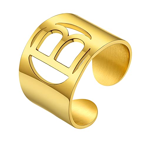 GoldChic Band Ring Letra Anillo Menique Oro Hombre Mujer, Anillo Letra B Talla Ajustable Oro Bano
